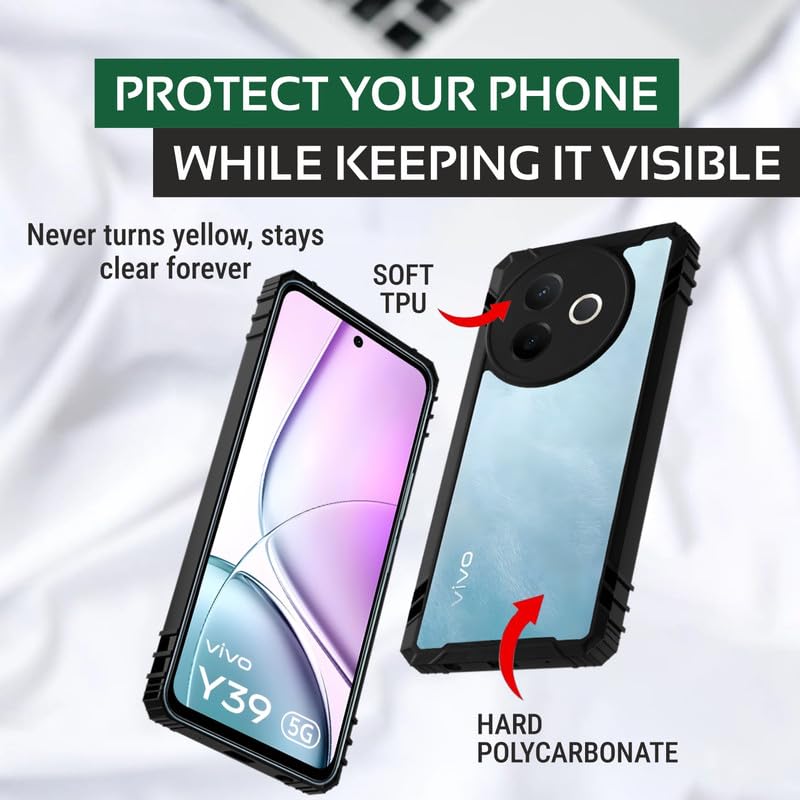 AIBEX Crystal Clear Back Cover Case for Vivo Y39 5G | 360 Degree Protection | Shock Proof Design | Transparent Back Case for Vivo Y39 5G | (PC & TPU,Bumper) - Image 5