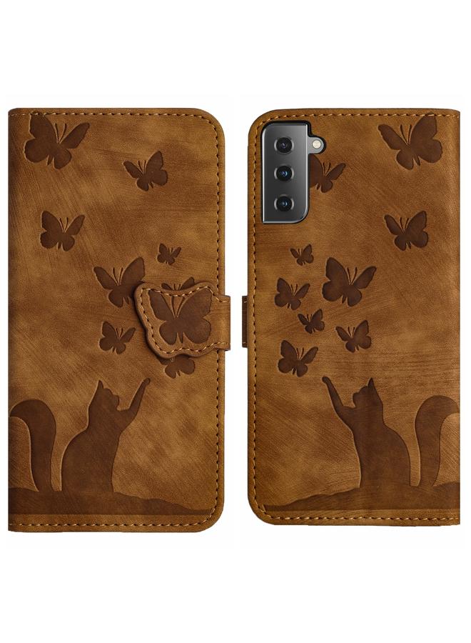 اس-توب جراب لهاتف Samsung Galaxy S22+ 5G جراب هاتف جلدي قلاب بنقشة قطة فراشة - Image 1