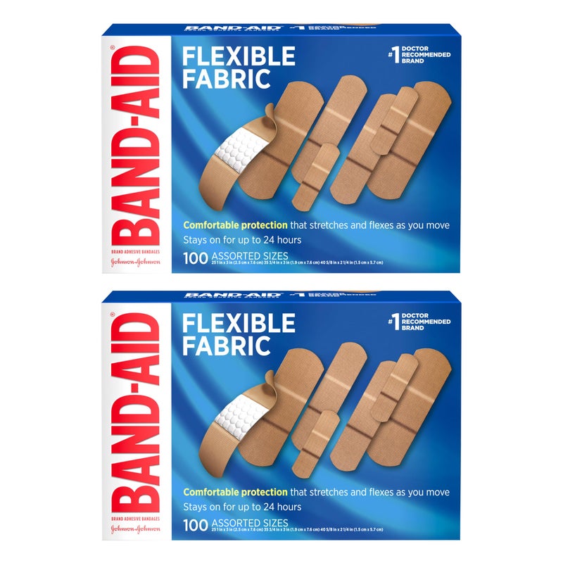 BAND-AID Brand Flexible Fabric Adhesive Bandages with Memory-Weave Fabric, Quilt-Aid Comfort Pad & Hurt-Free Pad; Wound Care for Minor Cuts, Scrapes, & Wounds, Assorted Sizes, 2 x 100 Count - Image 1