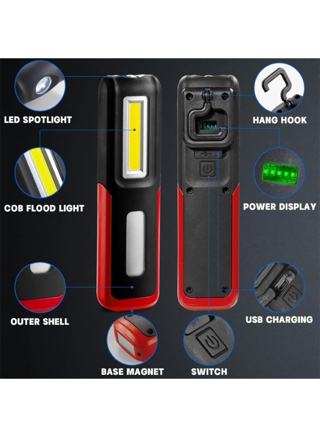 Work Light, Rechargeable LED Flashlight With Magnetic Base, Portable Task Inspection Lights Lamp, Lightweight Super Bright Torch For Indoor Outdoor, (2pcs, Red) - Image 2