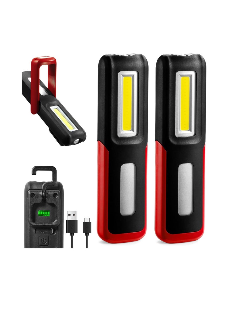 Work Light, Rechargeable LED Flashlight With Magnetic Base, Portable Task Inspection Lights Lamp, Lightweight Super Bright Torch For Indoor Outdoor, (2pcs, Red) - Image 1