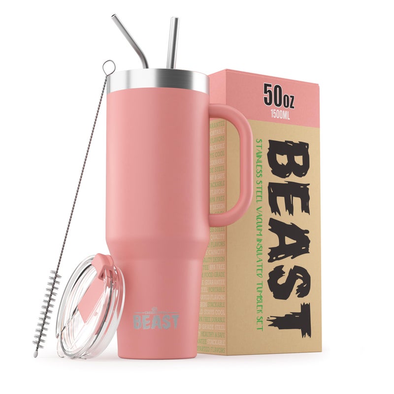 Greens Steel Beast 50 oz Tumbler Stainless Steel Vacuum Insulated Coffee Ice Cup Double Wall Travel Flask (Blossom Pink)  - Image 1