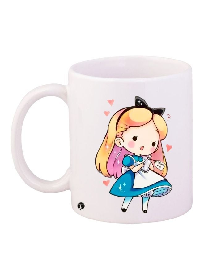 RYN Cartoon Girl Printed Coffee Mug White/Pink/Blue 11ounce