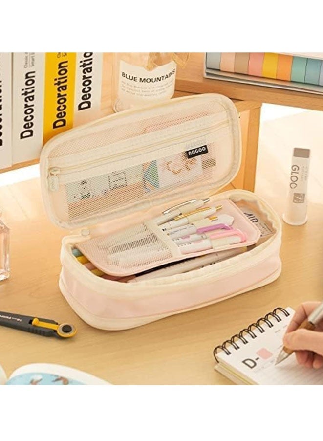 FASHION MANIA Big Capacity Pencil Case Large Pencil Pouch Stationery Pen Bag for Teen Girls (Light Pink) - Image 5