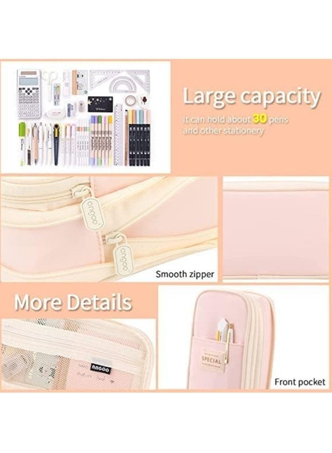 FASHION MANIA Big Capacity Pencil Case Large Pencil Pouch Stationery Pen Bag for Teen Girls (Light Pink) - Image 3