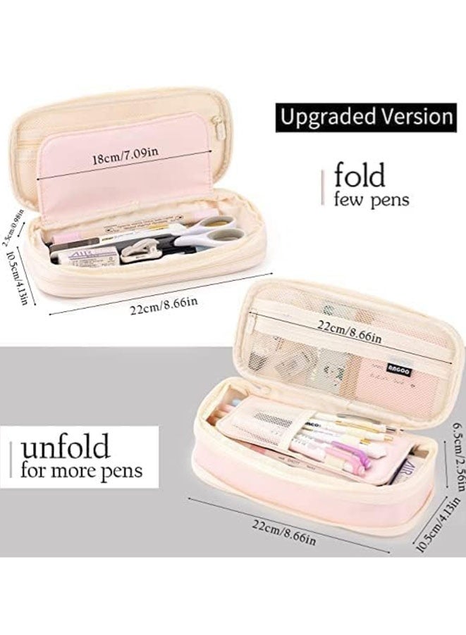 FASHION MANIA Big Capacity Pencil Case Large Pencil Pouch Stationery Pen Bag for Teen Girls (Light Pink) - Image 4