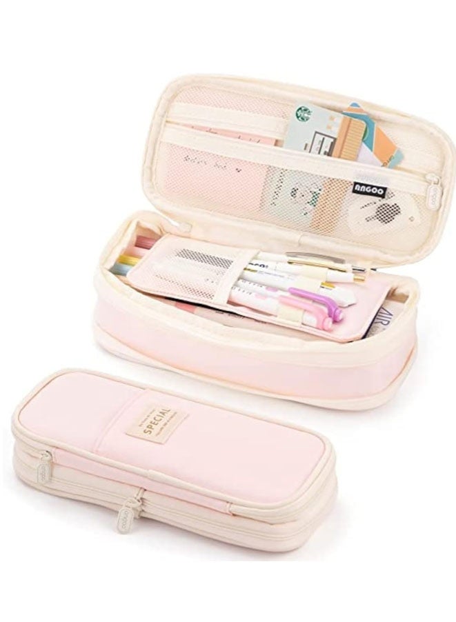 FASHION MANIA Big Capacity Pencil Case Large Pencil Pouch Stationery Pen Bag for Teen Girls (Light Pink) - Image 1