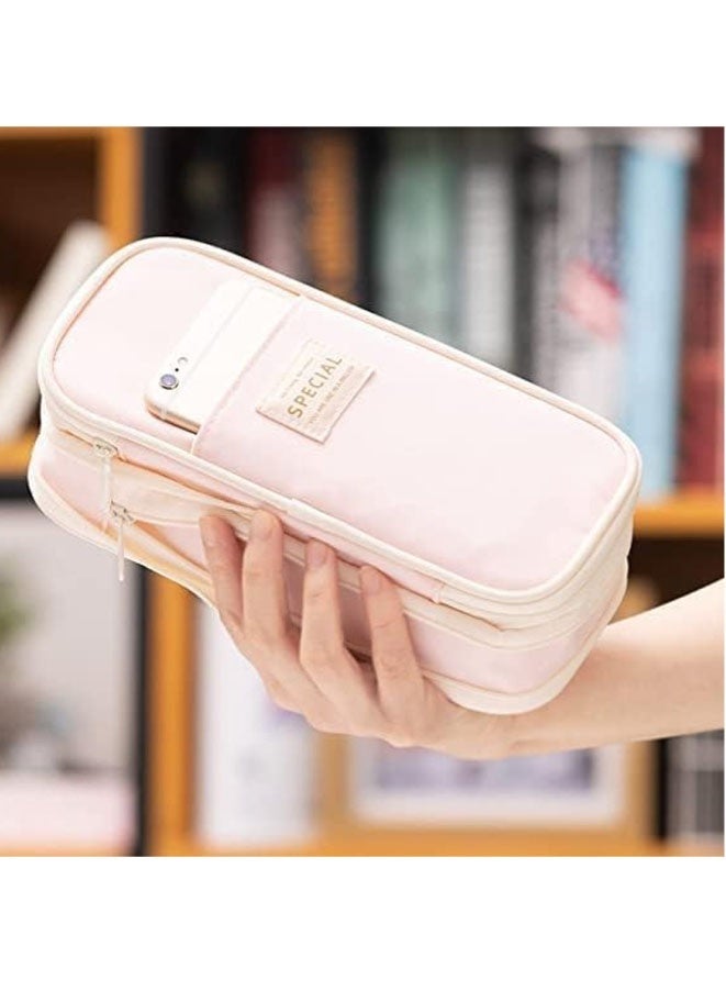 FASHION MANIA Big Capacity Pencil Case Large Pencil Pouch Stationery Pen Bag for Teen Girls (Light Pink) - Image 2