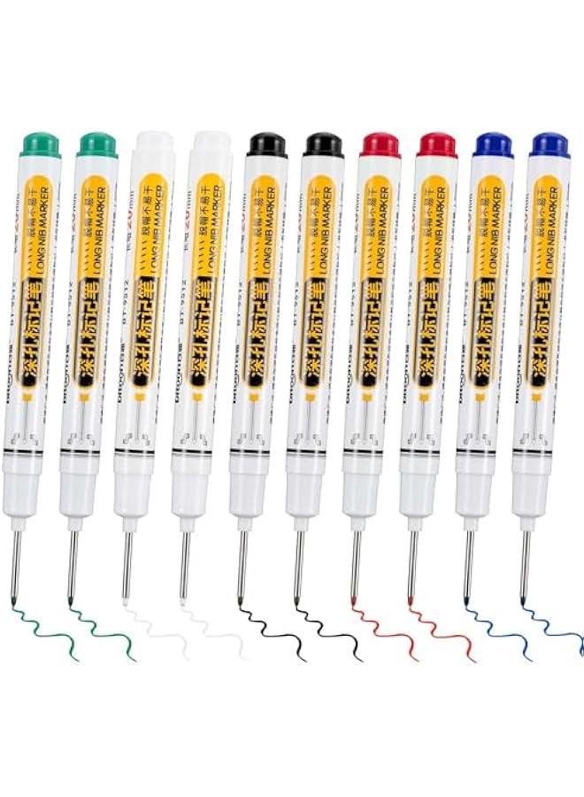 Generic 10PCS Long Head Deep Hole Marker, Permanent Markers Carpenter Ink Marker Pens 20mm Long Deep Nib Markers Waterproof Quick Dry Colorful Construction Markers for Bathroom Woodworking  - Image 1