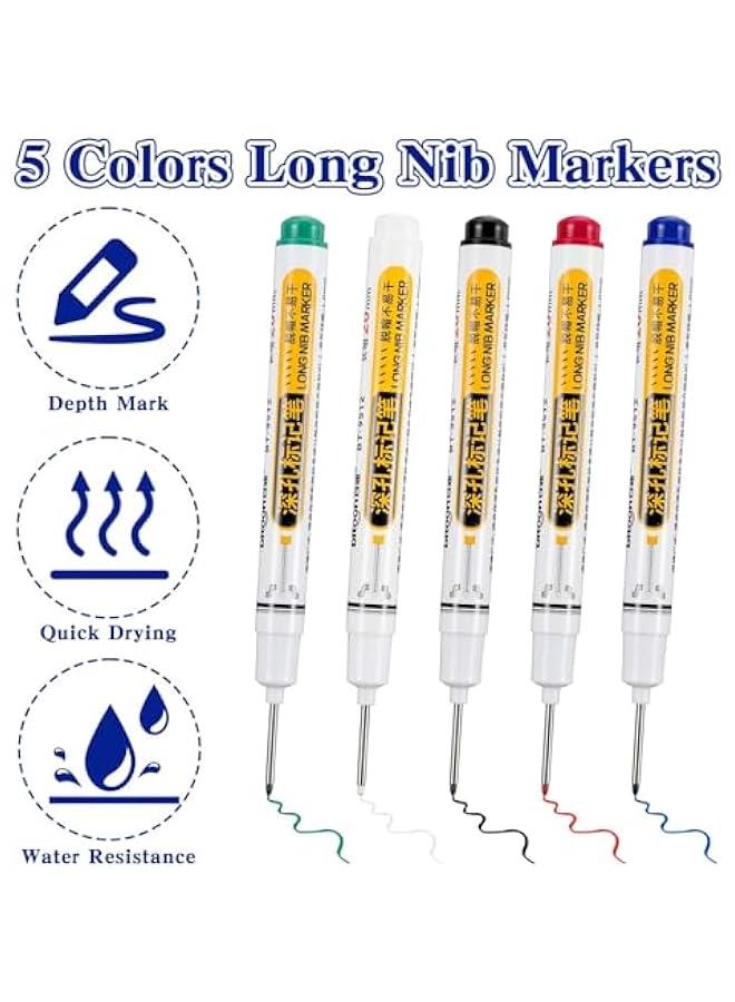 Generic 10PCS Long Head Deep Hole Marker, Permanent Markers Carpenter Ink Marker Pens 20mm Long Deep Nib Markers Waterproof Quick Dry Colorful Construction Markers for Bathroom Woodworking  - Image 2