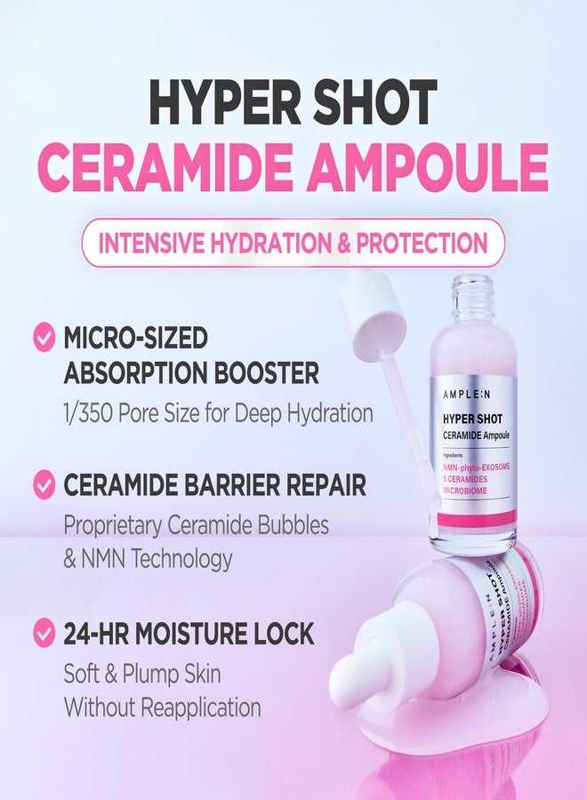 كوريانا أمبولة AMPLE:N Hyper Shot Ceramide - سيروم الوجه الكوري للبشرة الجافة والمتضررة - إصلاح حاجز البشرة، ترطيب لمدة 100 ساعة مع مركب سيراميد بتركيز 50000 جزء في المليون، نياسيناميد، وبيتا جلوكان، 2.7 أونصة سائلة. - Image 2