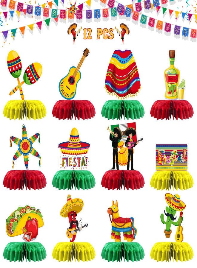INNORU Mexican Fiesta Table Honeycomb Centerpieces, Taco Party Cinco De Mayo Taco Baby Shower Party Table Decor Birthday Wedding Party Table Decorations Fiesta Favor Photo Booth Props 12 PCS - Image 1