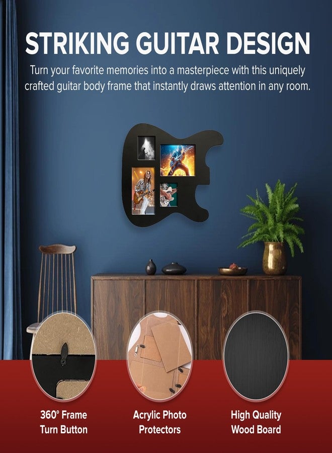 Rise8 Studios Guitar Body Shaped Music Picture Frame for 4x6 and 3x4 Photos (Black Wood Color) - Image 2
