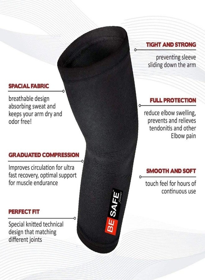 BESAFE Forever Compression Socks & Elbow Support Guard, Elbow Sleeves Band for Men & Women, Gym, Cricket, Badminton, Bikers | Pair, Black, Medium - Image 2