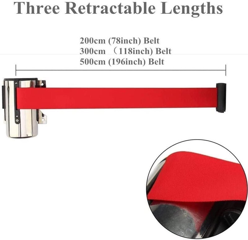 Retractable Door Barrier Wall Mounted Belt Barrier,Retractable Queue Rope Barrier for Hotel Restaurant Outdoor Parking Lot 300cm for Museum,Factory,Cinema - Image 3