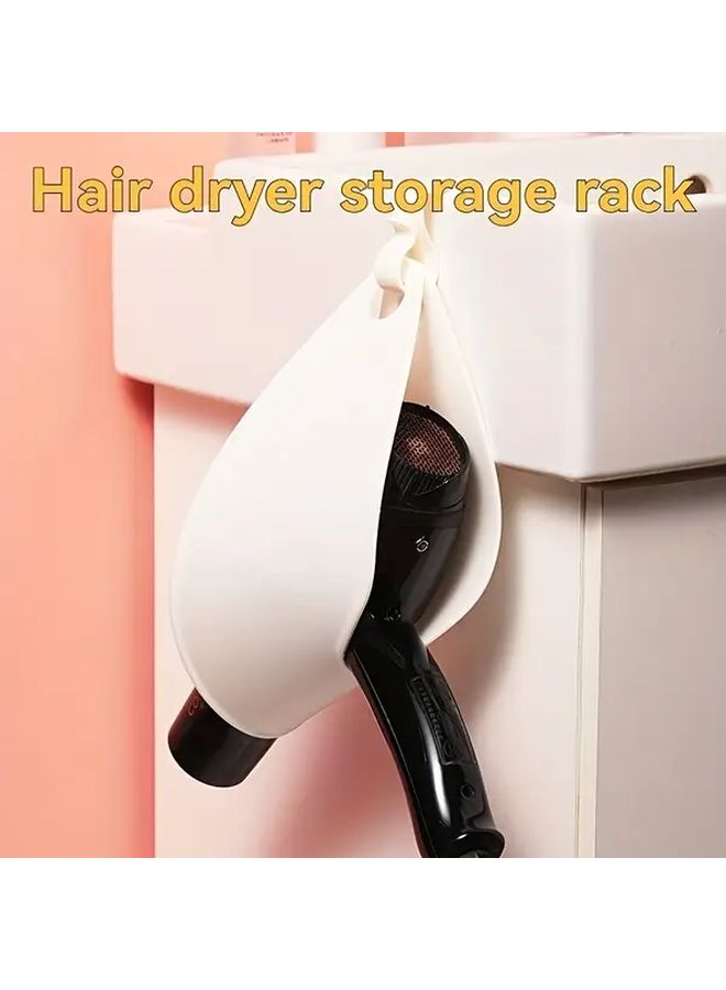 White No Drill Hair Dryer Holder Space Saving Wall Mount Bathroom Organizer - Image 1