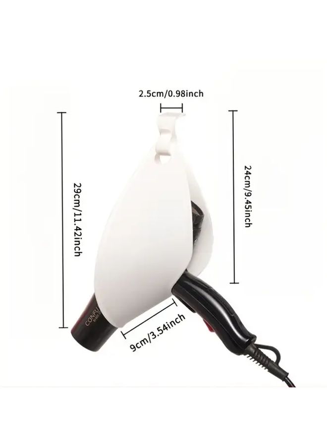 White No Drill Hair Dryer Holder Space Saving Wall Mount Bathroom Organizer - Image 3