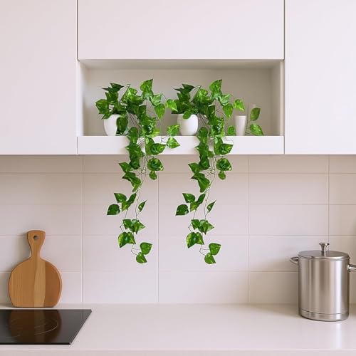 fancymart Pack of 2 Artificial Vine Plants with Small Pot (45 cm) – Natural Touch & Feel Hanging/Falling Greenery for Home & Office Décor - Image 2