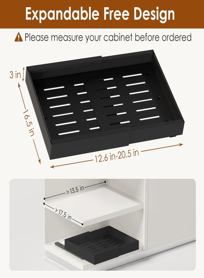 Landmok Pull out Cabinet Organizer 16.5" H Flexible Expandable(12.6"-20.5") Slide out Drawers for Kitchen Cabinets with Adhesive 1 Pack Adjustable Roll out Shelf Storage Organization for Pantry Black - Image 2