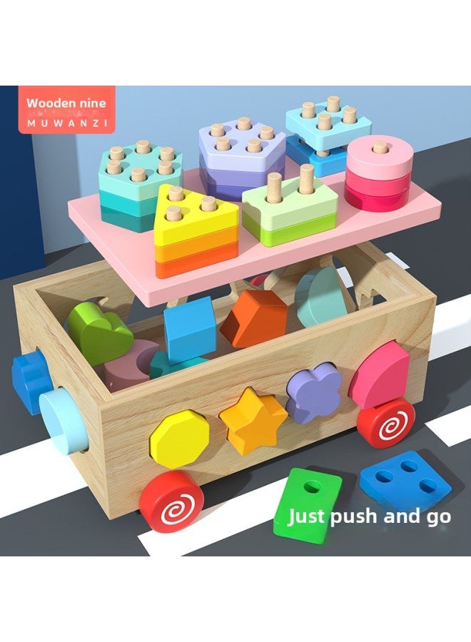 Baby Building Blocks Wood Assembled Shape Matching Toys For Infant Children Early Education 0-1 Year Old 2 Boys And Girls-Color:Colorful Set Column Intelligence Box -550 + Hand Knock Xylophone - Image 2