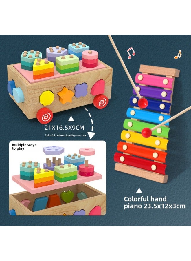 Baby Building Blocks Wood Assembled Shape Matching Toys For Infant Children Early Education 0-1 Year Old 2 Boys And Girls-Color:Colorful Set Column Intelligence Box -550 + Hand Knock Xylophone - Image 1