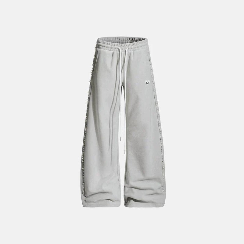 Women's Loose Fit High Waist Drawstring Sweatpants with Pearl Side Trim - Image 1
