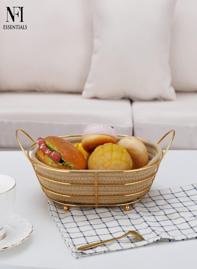 NFI essentials Handcrafted Decorative Fruit Basket with Golden Metal Frame & Woven Jute Base, Serving Bread Basket Elegant Storage Organizer for Home, Kitchen, Dining Table, Decor - Image 2