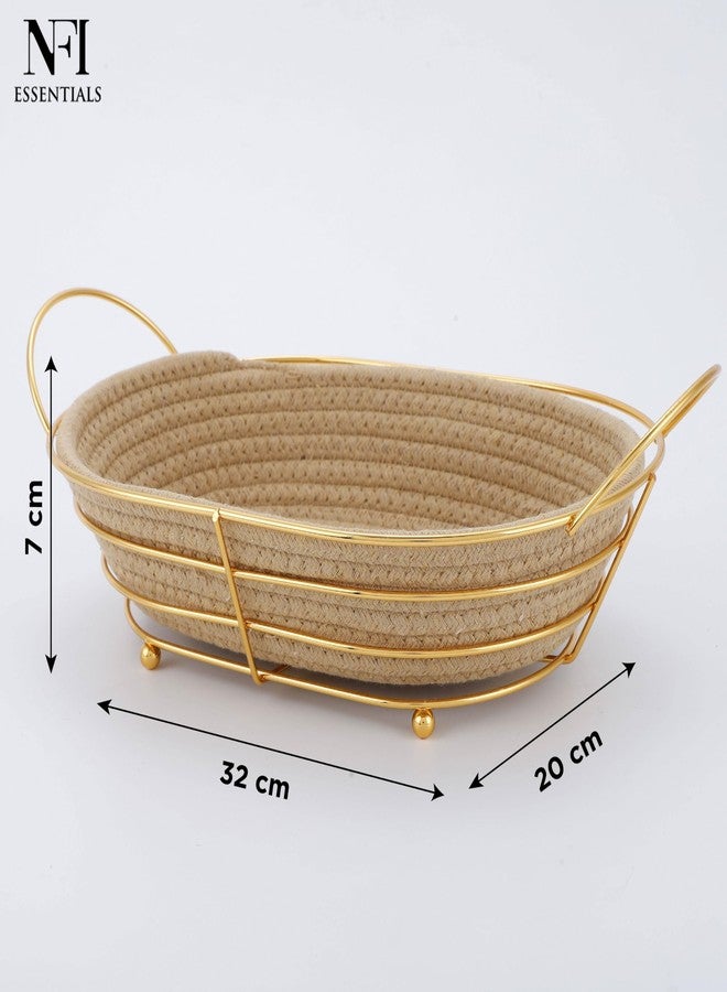 NFI essentials Handcrafted Decorative Fruit Basket with Golden Metal Frame & Woven Jute Base, Serving Bread Basket Elegant Storage Organizer for Home, Kitchen, Dining Table, Decor - Image 4
