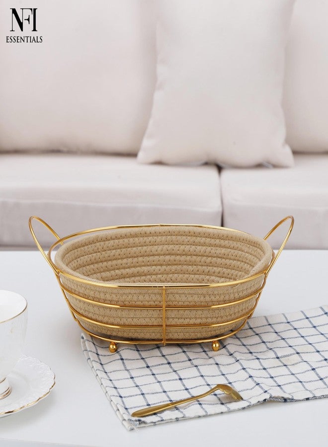 NFI essentials Handcrafted Decorative Fruit Basket with Golden Metal Frame & Woven Jute Base, Serving Bread Basket Elegant Storage Organizer for Home, Kitchen, Dining Table, Decor - Image 3