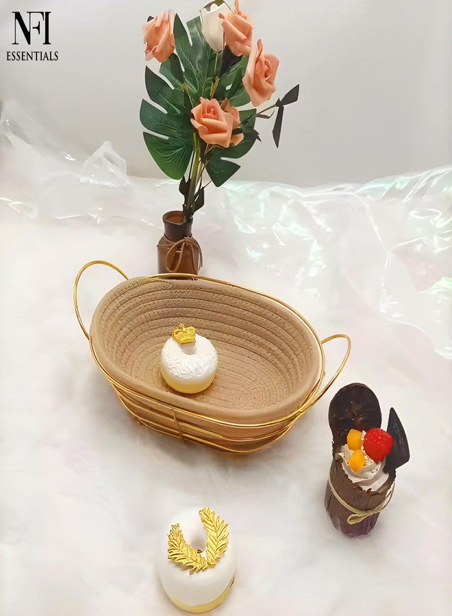 NFI essentials Handcrafted Decorative Fruit Basket with Golden Metal Frame & Woven Jute Base, Serving Bread Basket Elegant Storage Organizer for Home, Kitchen, Dining Table, Decor - Image 5