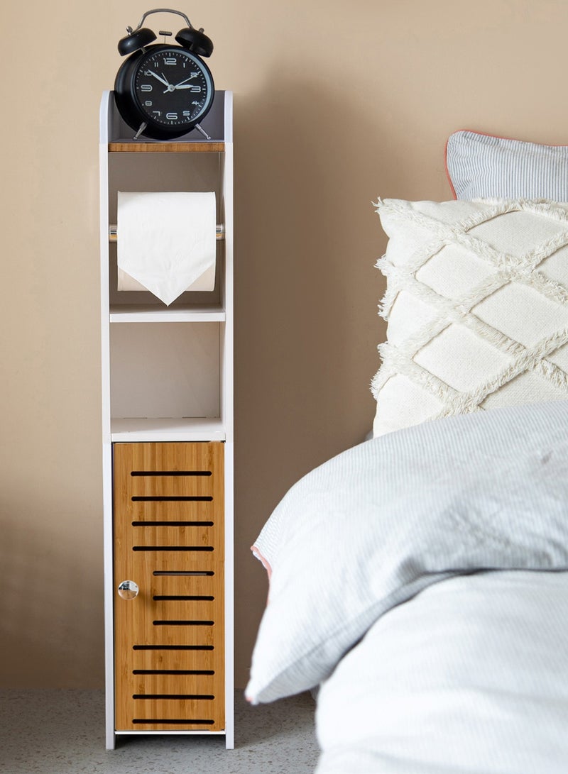 اوجيزور حامل ورق تواليت، خزانة حمام بباب خيزران، مادة PVC وخامة الخيزران، مناسبة لأي مشهد، ارتفاع 30 بوصة (76 سم)، أبيض - Image 5