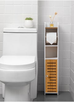 AOJEZOR Toilet paper holder, bathroom storage cabinet with bamboo door, PVC material and bamboo material, suitable for any scene, height 30 inches (76 cm),White  - Image 4