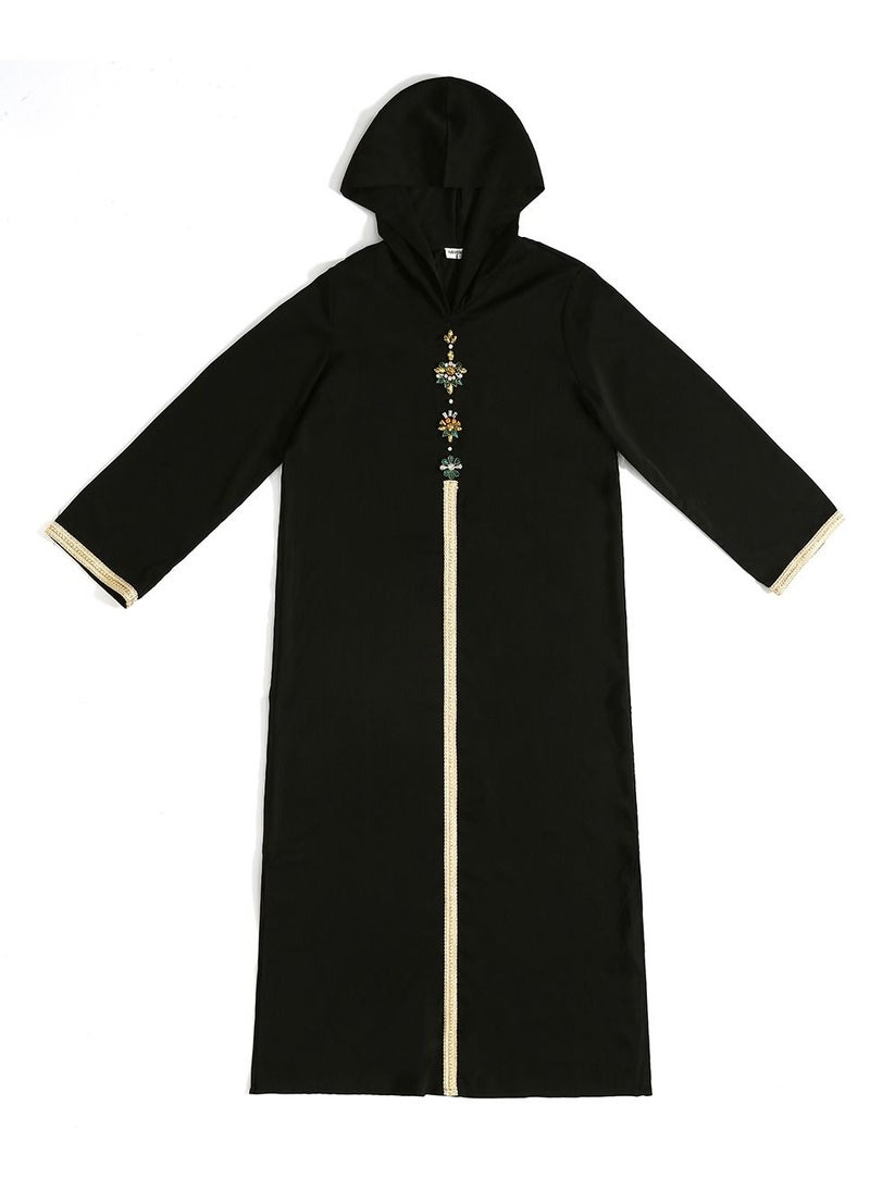 Loquat Lady's Hooded Long Dress Long Sleeve Abaya Thobe Robe Black  - Image 3