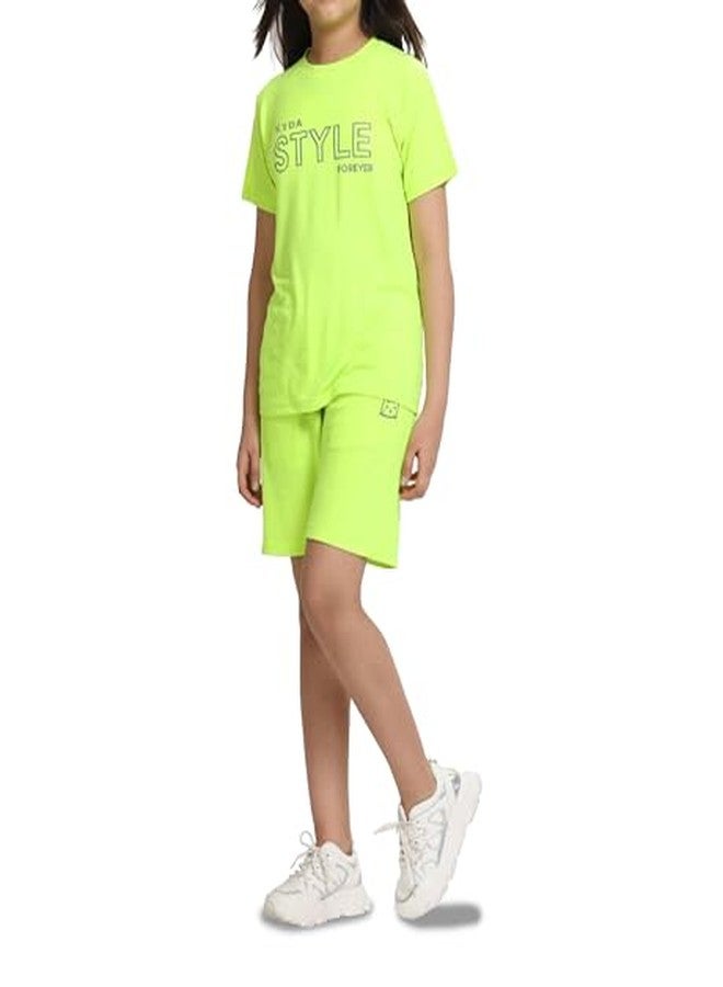 KYDA KIDS® Girls 100% Pure Cotton Premium Chest Printed Neon Green Tshirt and Short Set for Summer (Pack of 1) - Image 3
