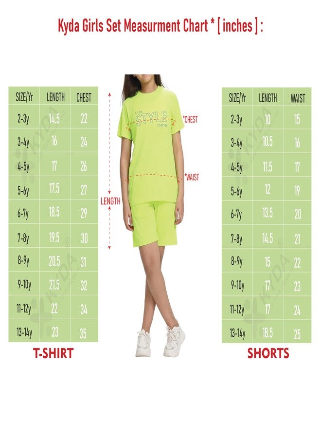 KYDA KIDS® Girls 100% Pure Cotton Premium Chest Printed Neon Green Tshirt and Short Set for Summer (Pack of 1) - Image 5