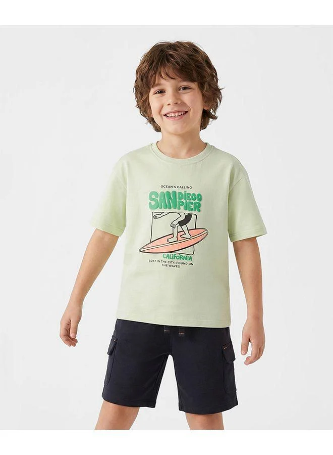 Primo Gino Primo Gino 100% Cotton French Terry Knit Oversized Printed T-Shirt and Shorts Set - Green and Black