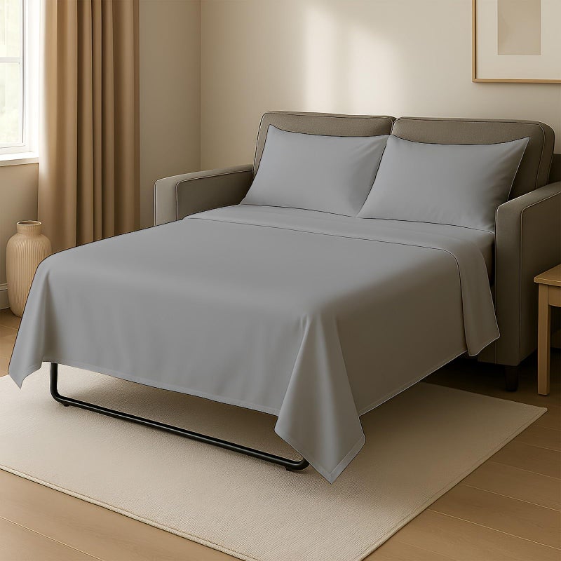 Cottingon 4 PCs Sleeper Sofa Queen Sheets 100 Brushed Microfiber Couch Sheets Easily Fits Upto 6 Deep Pull Out Bed Matrress 60 X 74 Light Grey
