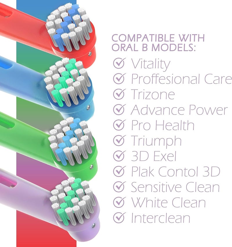 ألابينا رؤوس فرشاش أسنان بديلة لفرشاشات Oral B Braun الكهربائية – عبوة تحتوي على 8 رؤوس فرشاش ملونة مناسبة للأطفال، بشعيرات ناعمة، وحجم صغير، تتوافق مع طرازات Pro 1000، Triumph، Clean، io، Cross+ وغيرها. - Image 4