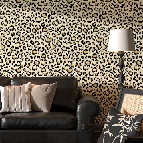 Naphite Leopard Wallpaper Cheetah Print Self Adhesive Wallpaper 78.7inL17.3inW Vintage Contact Paper for Cabinets Liners Waterproof Bathroom Funky Room Decor Removable Brown Cheetah Contact Paper - Image 1