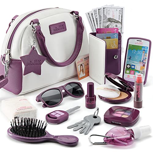 Star Princess Play Purse for Little Girls  Toddler Girl Toys Includes Phone Wallet Fake Makeup Accessories  3 Year Old Girl Gifts Princess Toys Dress Up Pretend Play Birthday Gift for Girls Ages 3 4 5 6 - Image 1