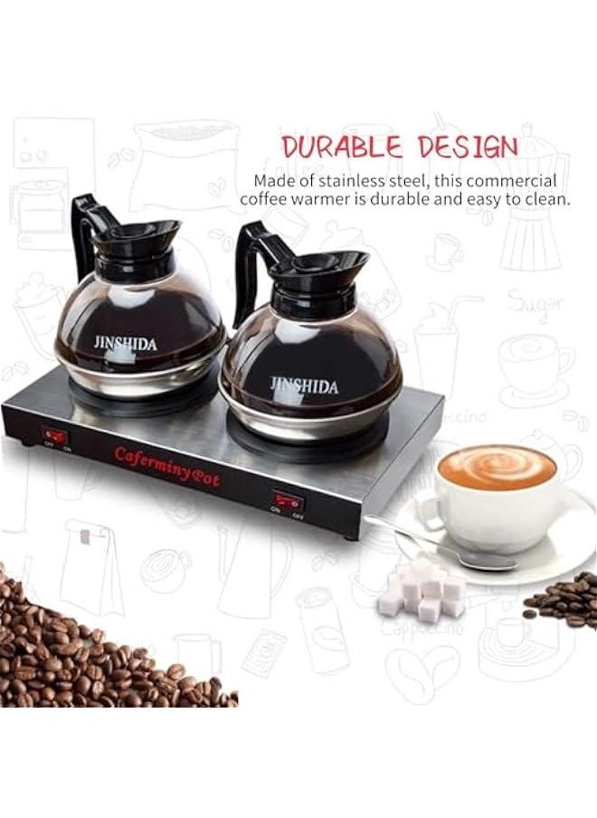Generic - Commercial Coffee Warmer Dual Decanter Warmer Plate, Stainless Steel Portable Warmer for Standard Glass Decanter, Suitable for Cafe, Break Room, Buffet, Event and Commercial Use - Image 1