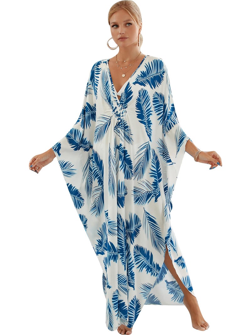 Moss Rose Caftan Coverup Dresses for Women V Neck Summer Swimsuit Kaftan Plus Size Maxi Beach Vacation Clothes - Image 1