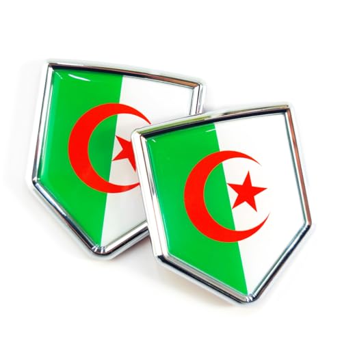 Newperlite Algeria Flag Decal Sticker Car Emblem Algerian Flag Car Decoration Accessories Chrome Shield for Truck Vehicles Cars, 2 Pack - Image 1