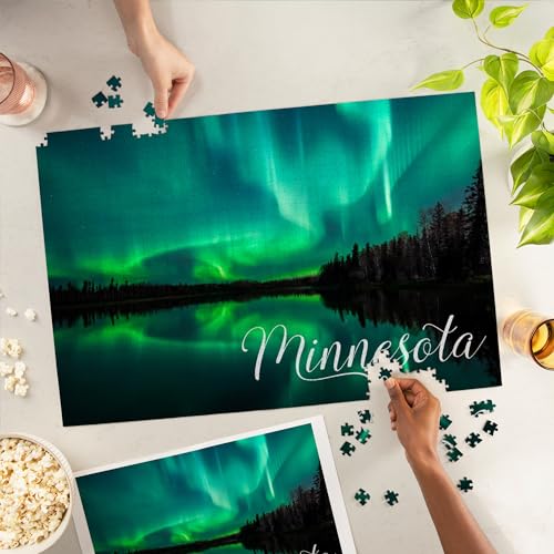 Lantern Press Minnesota Northern Lights Over Lake 1000 Piece Jigsaw Puzzle for Adults Made in USA with Reference Poster - Image 5