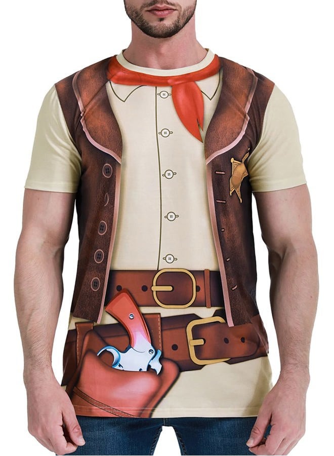 Funny World Men's Cowboy T-Shirts Graphic Short Sleeve Western Party Costume, Brown, 3XL - Image 1