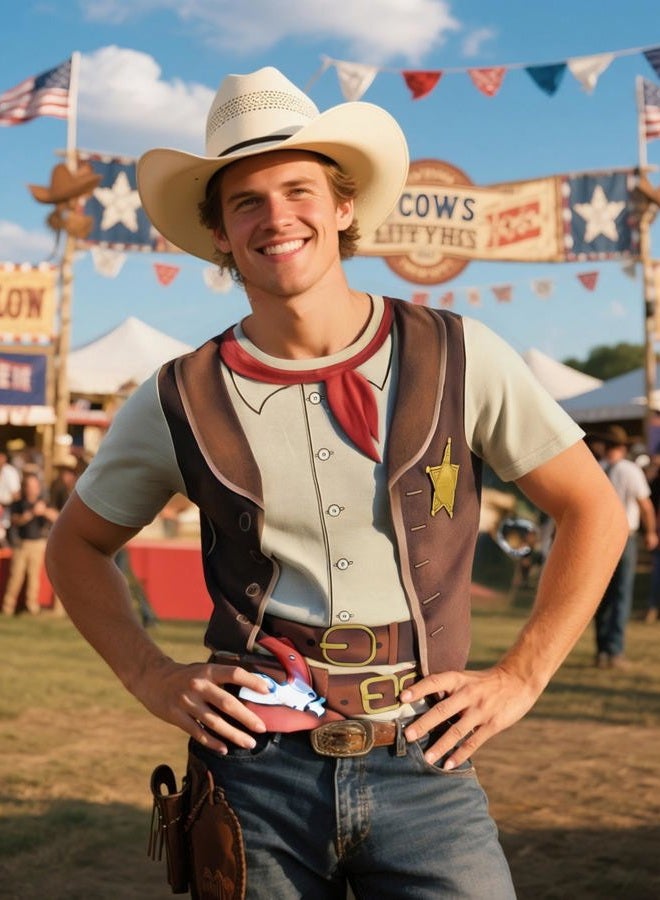 Funny World Men's Cowboy T-Shirts Graphic Short Sleeve Western Party Costume, Brown, 3XL - Image 3
