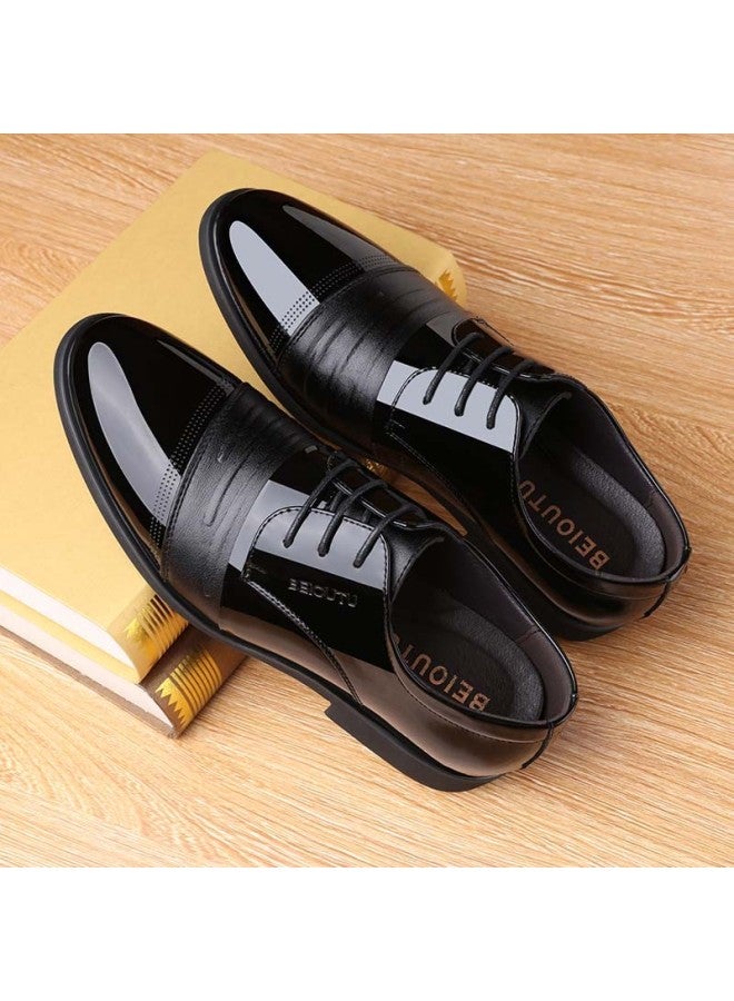 Beioutu Men's Business Dress Shoes British Style Low-top Lace-up Men's Patent Leather Wedding Shoes 2813 Black 38 - Image 3