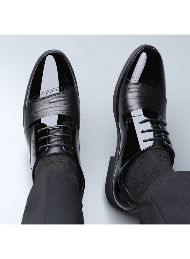 Beioutu Men's Business Dress Shoes British Style Low-top Lace-up Men's Patent Leather Wedding Shoes 2813 Black 38 - Image 5