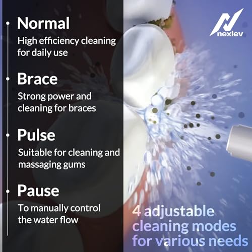 Nexlev Dental Flosser| 6 Water Pressures| 4 Cleaning Modes| 2 Nozzle Tips, Tongue Cleaner, Carry Case for Tips| USB-C Charging| 1500mAh| 250ml Tank| IPX7 Water Proof| Carry Pouch | Aqua DF-01-BK - Image 3