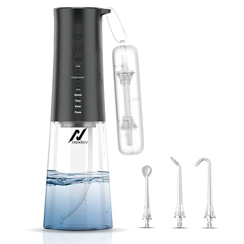 Nexlev Dental Flosser| 6 Water Pressures| 4 Cleaning Modes| 2 Nozzle Tips, Tongue Cleaner, Carry Case for Tips| USB-C Charging| 1500mAh| 250ml Tank| IPX7 Water Proof| Carry Pouch | Aqua DF-01-BK - Image 1